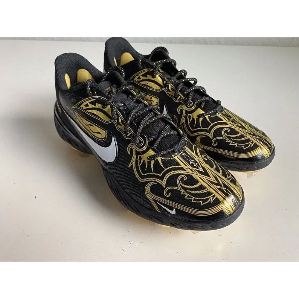 Nike Alpha Huarache Elite 3 Low Black Gold Men’s Size 7 Baseball Cleats NEW - Picture 3 of 10